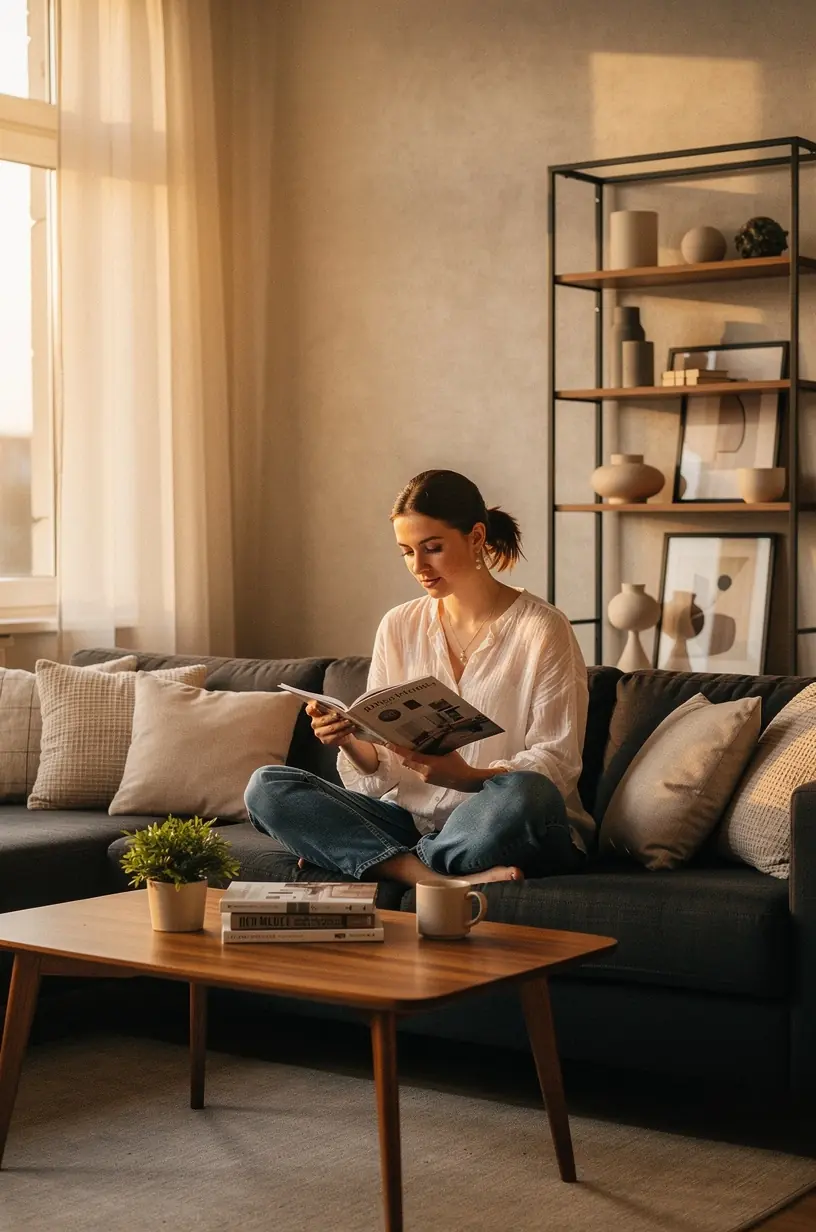 Nowoczesny salon z minimalistycznym designem, sprzyjający relaksowi i integracji domowników